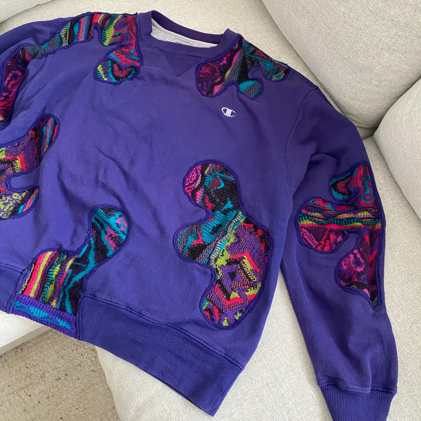 SPVNS STUDIOS: reworked vintage Champion x Carlo Colucci Style knit purple sweater