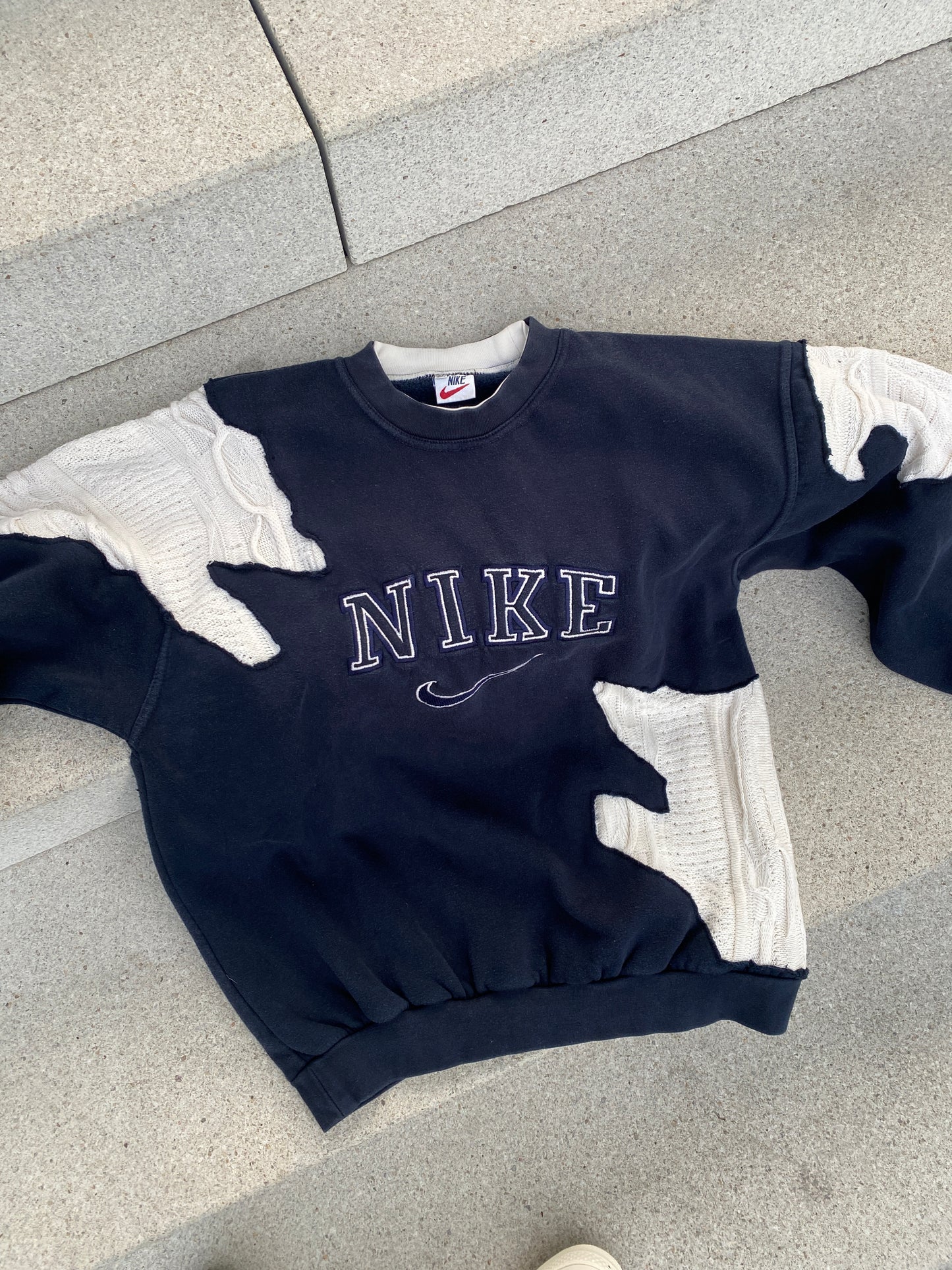 SPVNS STUDIOS: reworked vintage Nike x beige Coogi Style knit sweater (S-M)