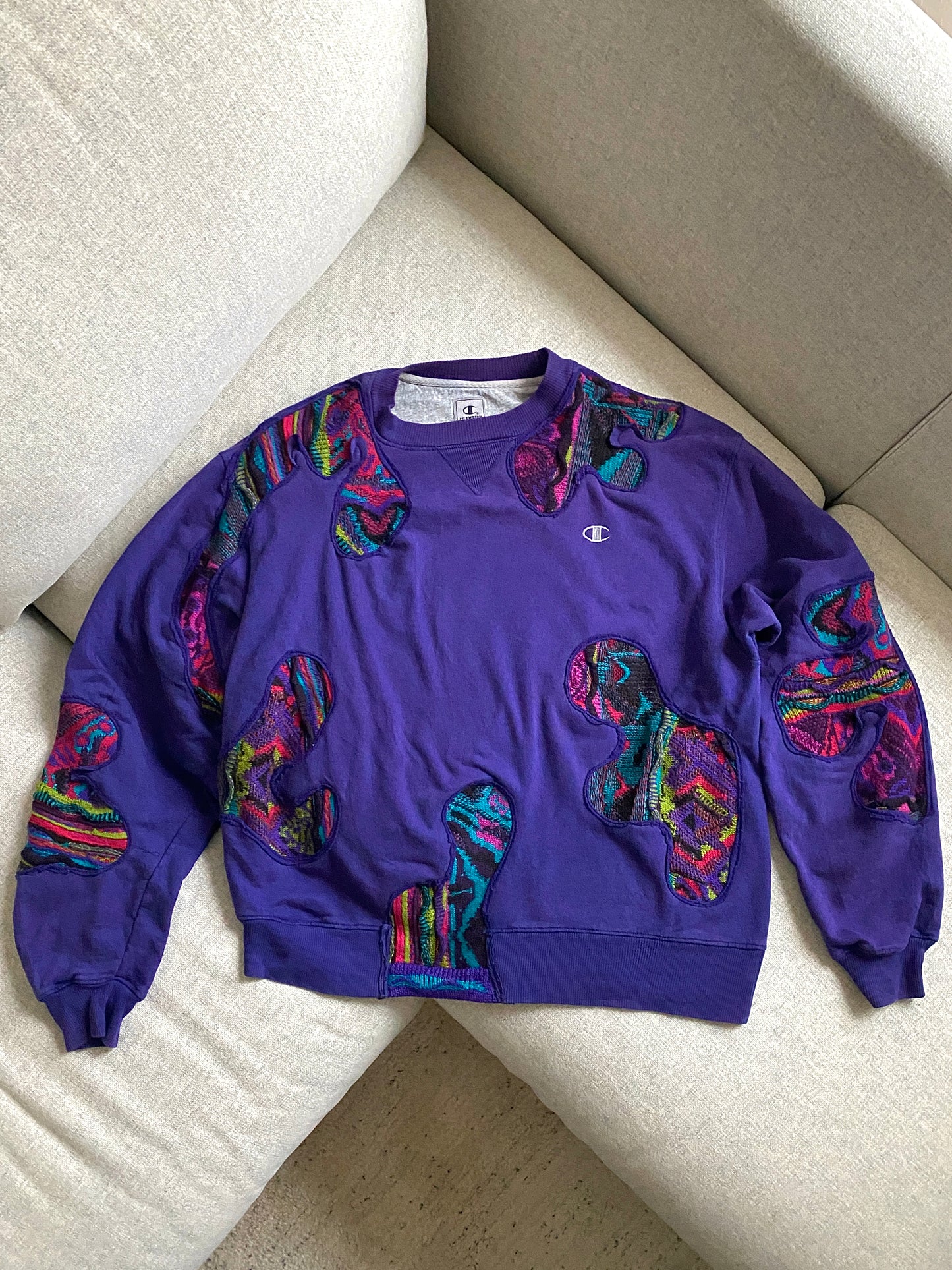 SPVNS STUDIOS: reworked vintage Champion x Carlo Colucci Style knit purple sweater