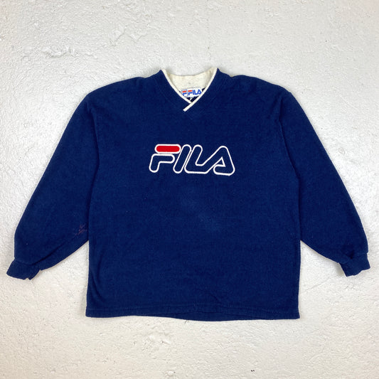 Fila embroidered v-neck fleece sweater (L)